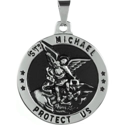 ST MICHAEL Angle 316L Stainless Steel Necklace SAINT Protect US Unisex Round Pendant