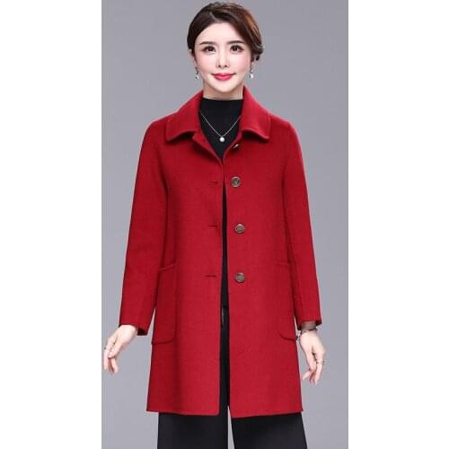 New Middle-aged Women Double-sided Woolen Coat Autumn Winter Wool Solid Color Elegant Mid-Long Warm Pure Woolen Wool Verwear