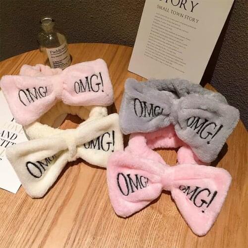 New Letter OMG Coral Fleece Soft Bow Headbands for women Girls Cute Hair Holder Hairbands Hair Bands Headwear Hair Accessories