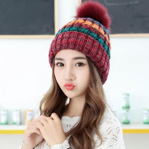 Heavy hair ball melange knitting door plus velvet hat increasing ms warm winter hats