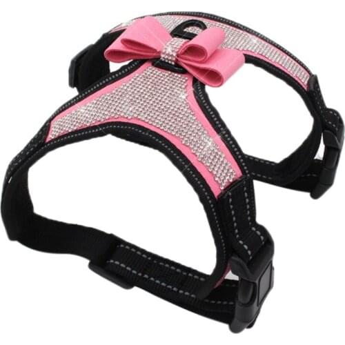 Adjustable Puppy Bow Harness Bling rhinestone Pet Puppy Dog Harness Pet Dogs Safe Travel Supplies For Small Medium Large Dogs