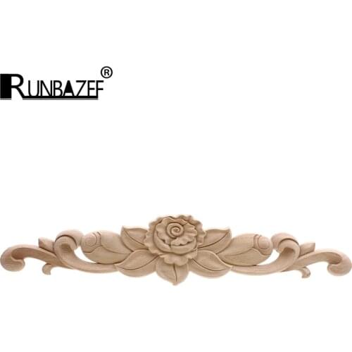RUNBAZEF White Embryo Rose Piece Wood Carving European Furniture Decoration Crafts Figurines Miniatures Door Cabinet Applique