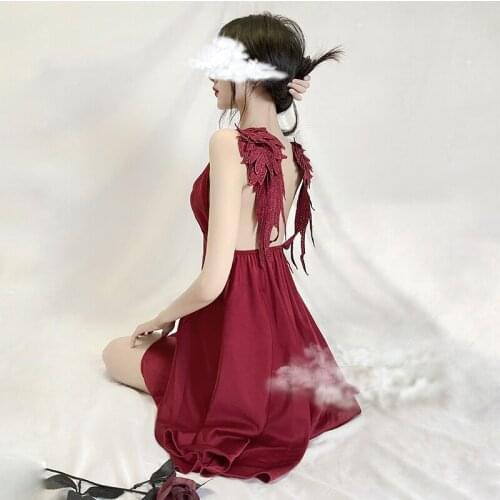 Sexy Lingerie Angel Wings Sleepwear Set Women Sling Dress Nightgown Maid Cosplay Costume Temptation Sleepshirts Slutty Clothes