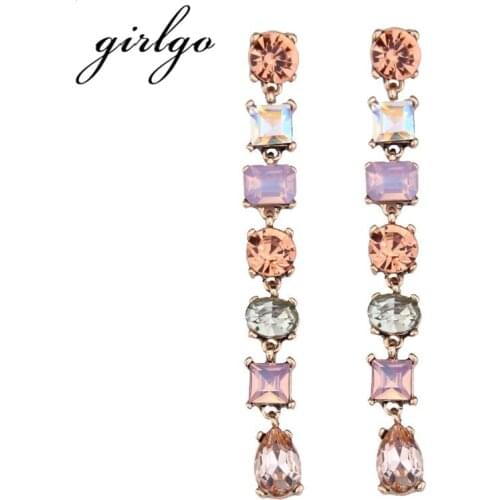 Girlgo New Trendy Design Geometric Statement Drop Dangle Earrings Jewelry Fashion Multilayers Long Earrings For Women Luxury