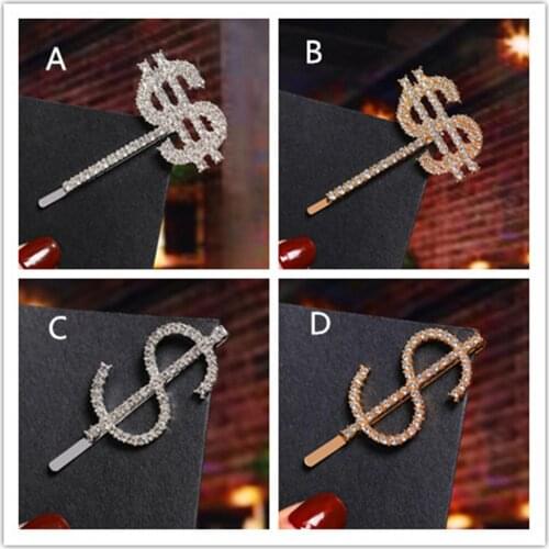 20pcs/lot Dollar Hairpins Crystal Shiny Rhinestones Word Letters Hair Clips Women Styling Tool Hairgrip Diamond Hair