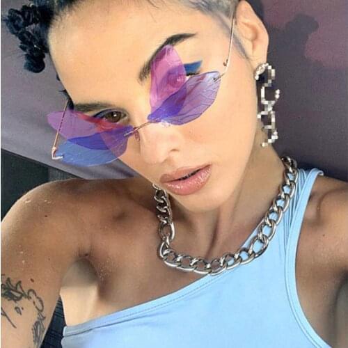 New Fashion Rimless Sunglasses Women Vintage Dragonfly Steampunk Sunglasses Men Frameless Gradient Clear Lens Glasses 2021