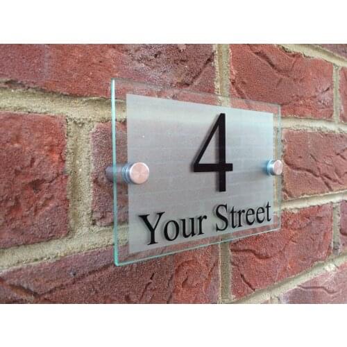 MODERN DOOR NUMBER / ADDRESS PLAQUE GLASS ACRYLIC OUTDOOR HOUSE SIGN