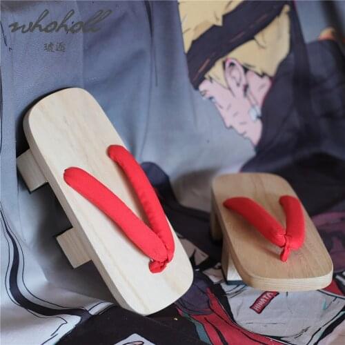Naruto Man Samurai Cos Geta Japanese Wood Clogs Shoes Summer Flat Slippers Man Women Unisex Flip Flops Slippers Cosplay Shoes