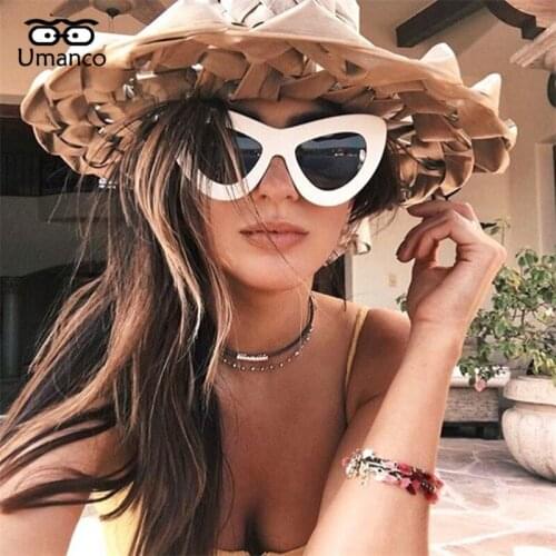 Umanco 2021 New Luxury Oversized Cat Eyes Sunglasses For Women Men PC Frame AC Lens Trendy Brand Beach Travel Accessories Gifts