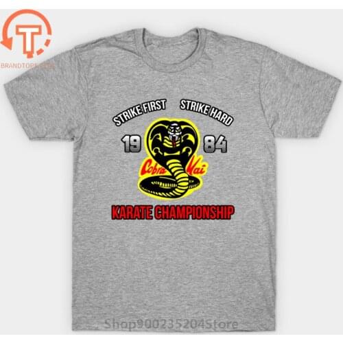 Vintage Cobra Kai T-Shirt Creative Design Mens Strike First Strike Hard T Shirts Funny No Mercy Karate Championship 1984 Tshirt