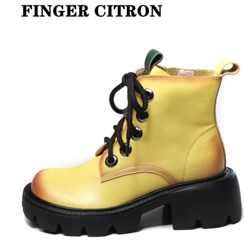 Finger Citron Women Chelsea Anckle Boots Genuine Cow Leather For Spring Autumn And Winter EVA Outsole By Handmade Size 35--40