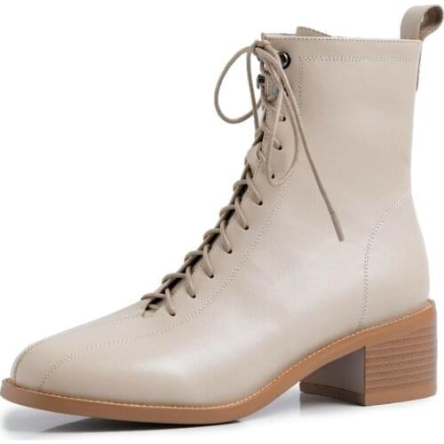 New style Genuine leather Lace-up boots Womens boots The European Autumn and winter Female boots cowhide Womens shoes