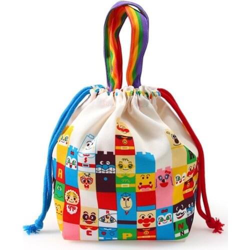 Women Cartoon Canvas Drawstring Bag Baby Carriage Bags Cotton Lining Drawstring Mummy Bag Baby Daiper Feeding Bottle Handbag