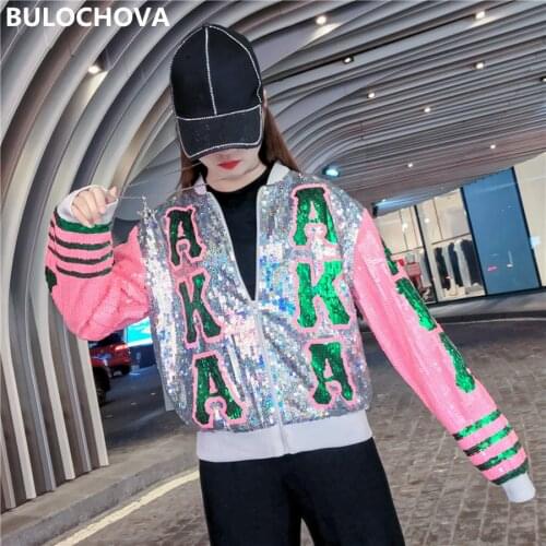 2019 Autumn Women Runway Fashion Sequins Stage performance Suit Party Short Coat Printed Letters Zippers Jacket Coats Female