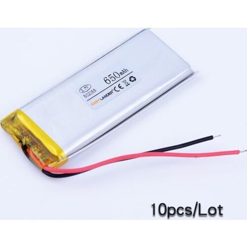 10pcs/Lot 502065 3.7V 650mAh Rechargeable Lithium Li Polymer Li-ion Battery For mp3 mp4 DVR GPS PSP PDA bluetooth Speaker toys