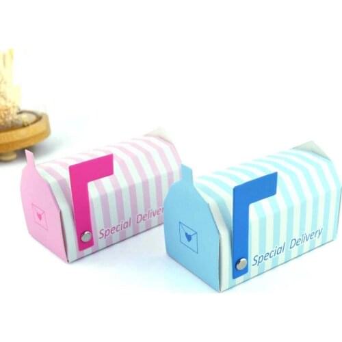 100pcs Mini mailbox Pink Blue Striped Candy Boxes Pillar-box Postbox "Special Delivery" Wedding Favors Party Christmas gift box
