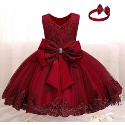 1St Birthday Dress For Baby Girls Long Sleeve Party Dress NewBorn Christmas Red Clothing 1 2 Years Old Toddler Christening Gowns