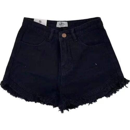 2021 Hot Sale Cotton High Waist Hot Slim Washing Hole Elastic Denim Shorts Women Distressed Rolled Hem Denim Shorts