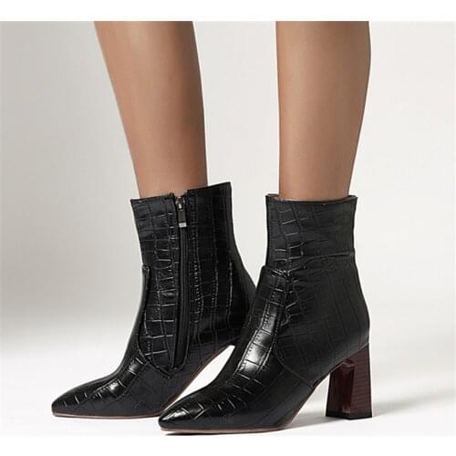 2021Autumn Women Boots Pu Leather High Heel Ankle Boots Pointed Toe Winter Cowboy Boots Fashion Western Boots Black blue yellow