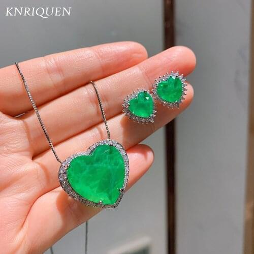 2021 Trend Heart Created Emerald Gemstone Lab Diamond Pendant 925 Sterling Silver Necklace Wedding Jewelry Anniversary Gift
