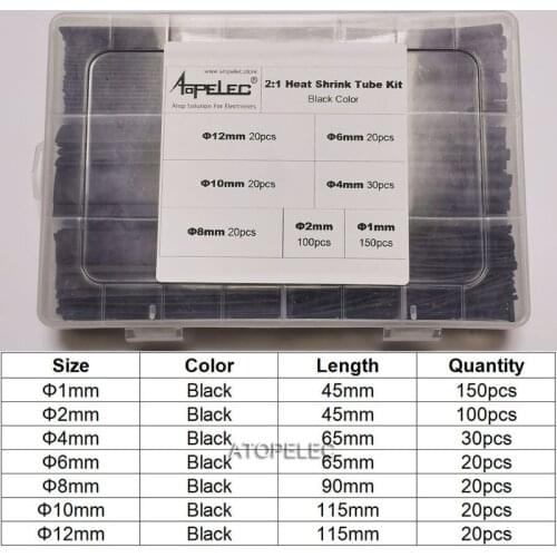360pcs Polyolefin 2:1 Heat Shrink Tubing Assorted Insulation Shrinkable Cable Sleeve Black Combo Box Wrap Wires DIY Kits