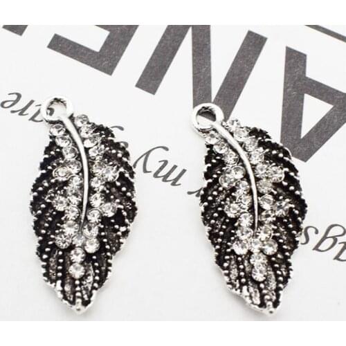 50pcs Leaves Pendant Crystal Rhinestone Jewelry Alloy Appliques strass Flatback Necklace Brooch Vintage Hairpin Hair Clip Decor