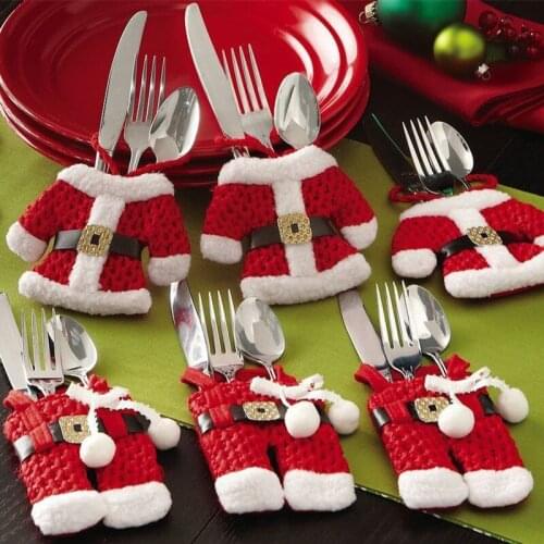 6Pcs Christmas Decoration Silverware Clothes Knifes Forks Bags Christmas Dinner Table Decor Tableware Pouch New Year Home Decor
