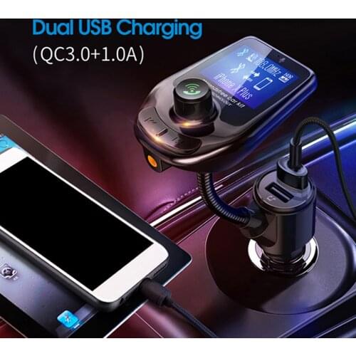 In-Car Bluetooth FM Transmitter Radio Adapter Kit 3.0 Inch Display MP3 Player USB Car Charger QC3.0 Audio Players