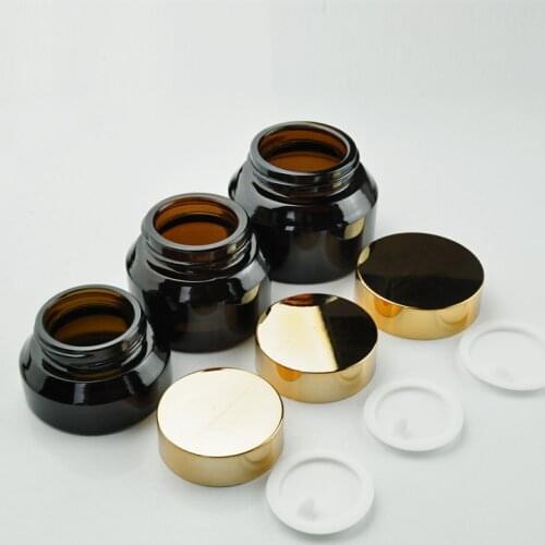 15G 30G 50G Facial Cream Jar Glass Refillable Cosmetic Container with Hand Pad Dark Brown Screw Cap Eyecream Jar Essence Bottle