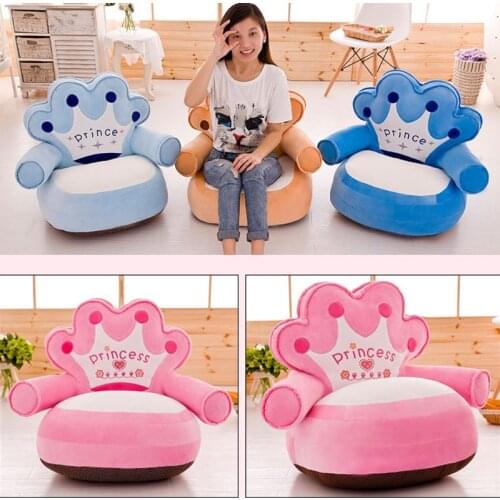C5AF Baby Kids Only Cover NO Filling Cartoon Crown Seat Children Chair Neat Puff Skin Toddler Children Cover for Sofa Best Gifts