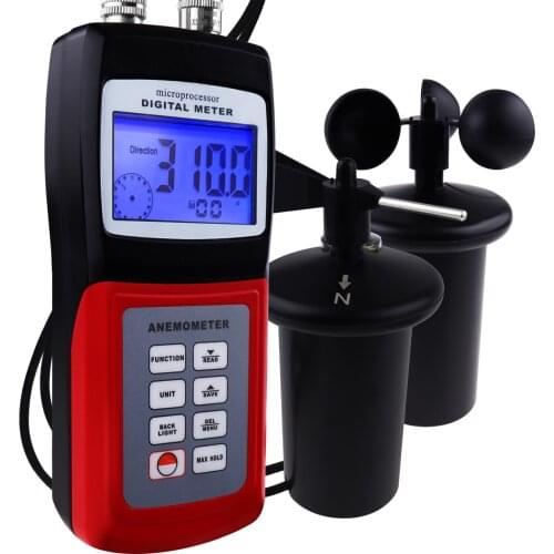 Digital Multi-function Meter Anemometer Portable Thermo 3 CUP Probe Type Sensor Air Weather Wind Speed Direction
