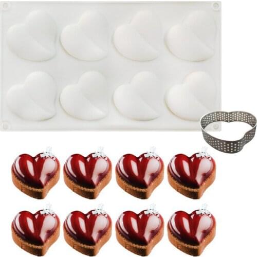 Heart Tora Set Stainless Steel Cake Mould with Heart Ring and 8 Heart Mousse Biscuit Mould