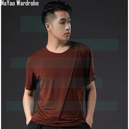 2021 New Latin Dance T Shirt for Men Short Sleeve Round Collar Dance Top for Ballroom Samba Tango Chacha Dancing Costume MA5028