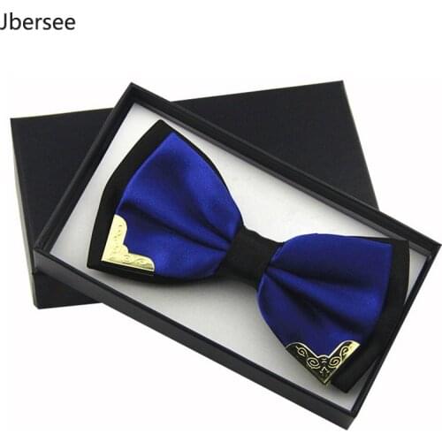 Jbersee Luxury Boutique Fashion Metal Bow Ties for Men Women Wedding Party Butterfly Bowtie Gravata Slim Black Bow Tie Cravat