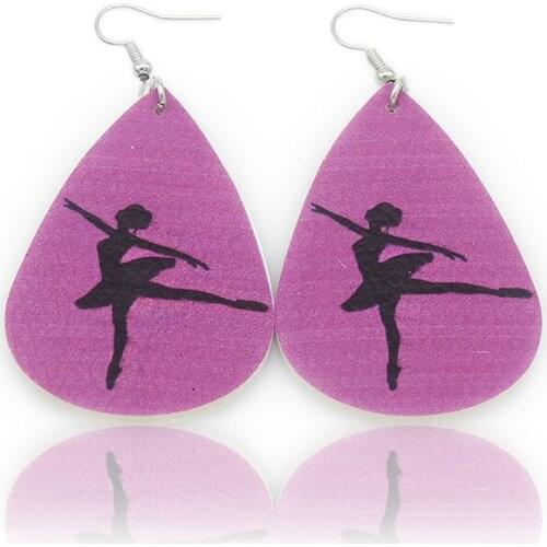 Teardrop Dance Ballet PU Leather printing pendant Earrings Leaf Petal Dancer Drop Earrings Valentines Day Gift For Women Girls