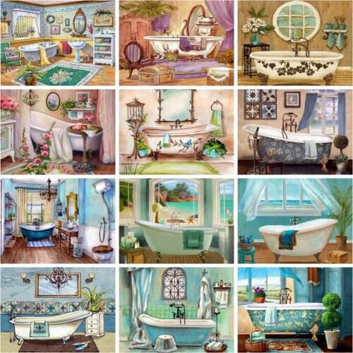 Huacan Full Square/round Diamond Painting Bathroom Home Decor Embroidery Mosaic Shower Room Diamond Art Wall Stickers