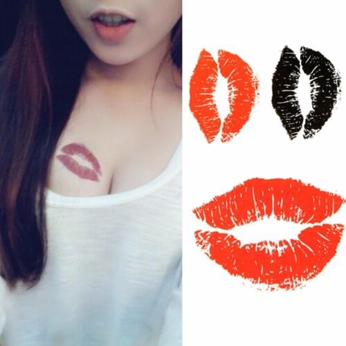 Glue And Ink Sexy Lips Tattoo Temporary Body Arm Stickers Black Removable Waterproof Tattoo Sticker 2 Pcs