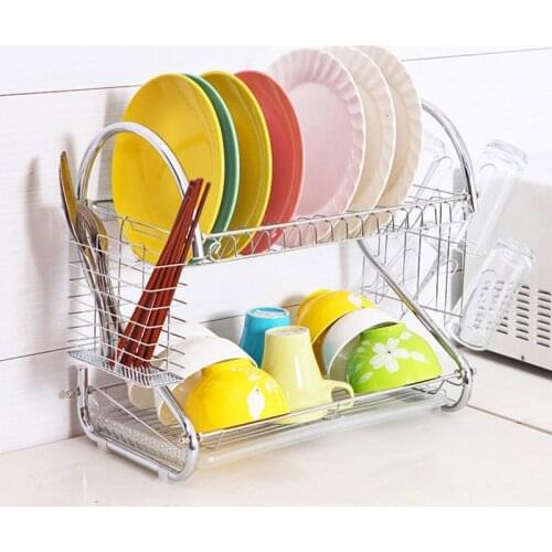 Kitchen 2-layer Design Large Dish Drying Storage Rack Cup Drainer Holder Tray Organizer Kitchen Accessories Escurridor De Platos