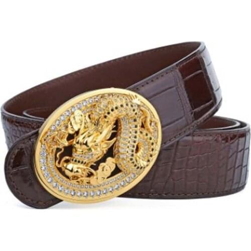 LINSHE new men The belt crocodile belts personality fashion Tap button business Smooth buckle men belt