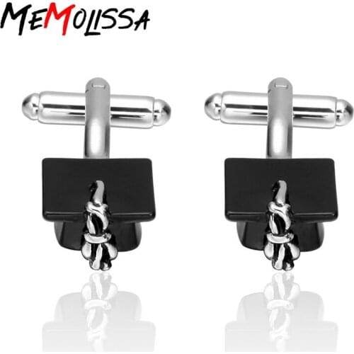 Memolissa Trencher Cap Design Cufflinks for Mens Black Degree Hat Cap Unique Personal Shirt Cuff Links for Successful Learners