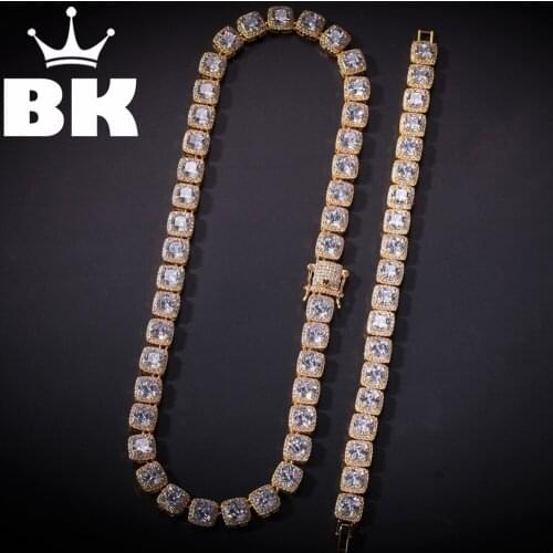 THE BLING KING 10mm Square CZ Chain & Bracelet Set Gold Silver Color Hip Hop Micro Paved Cubic Zirconia Shiny Copper
