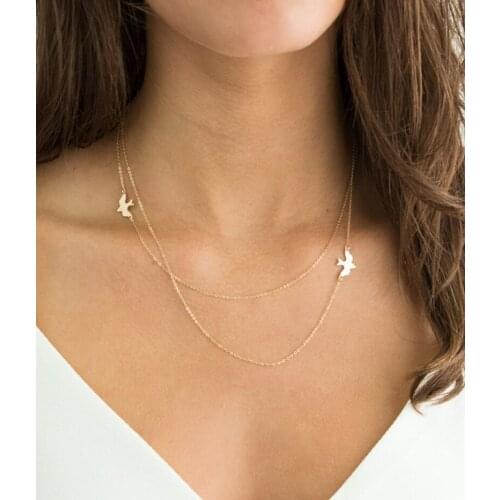 2018 New Double Peace Doves Soar Flying 2 Layers Sequins Chain Pigeon Bird Pendant Multilayer Necklace For Female Women