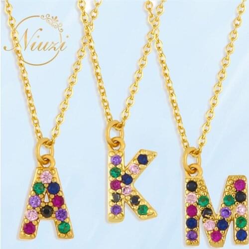 2021 New Boho Gold Color Chain Necklaces For Women Teen Colored Crystal 26 Initial Letter Pendants Necklaces Girl Party Jewelry