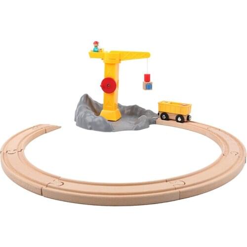 Plastic wooden rockery rotary crane compatible brand Magnetic Wooden Train scene track toy set wooden cave track toy