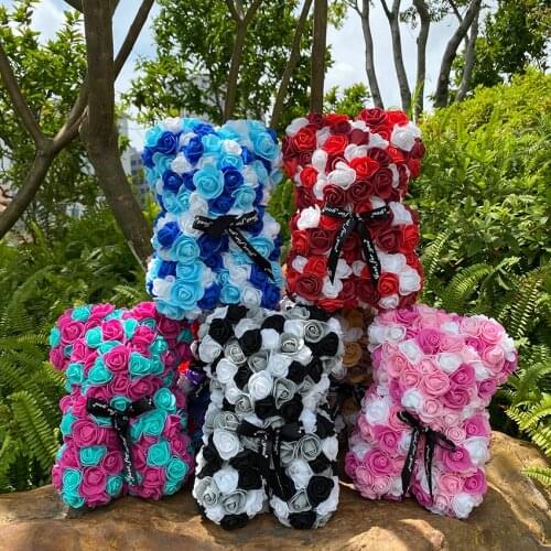 Valentines Day Gift 25Cm Red Rose Teddy Bear Soap Foam Artificial Flower Dropshipping