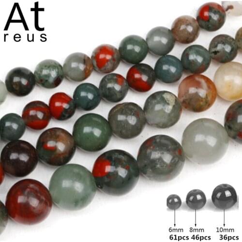 Natural African Blood Stone Round Gems Beads 15" Strand 6 8 10MM Pick Size For Jewelry Making Quartz Crystal Gold Sand Aagat