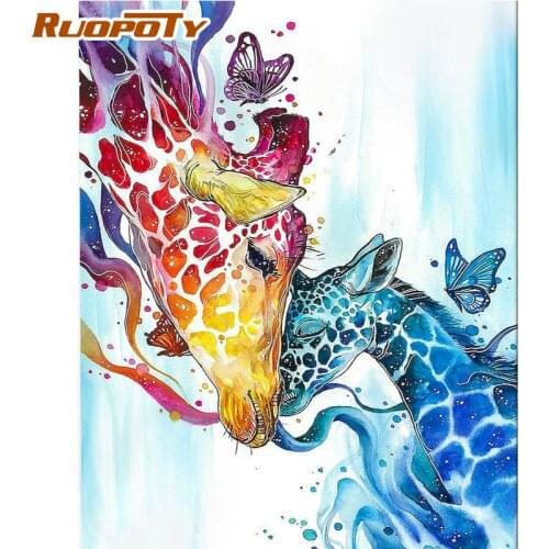 RUOPOTY Oil Picture By Numbers Kits For Kids 60x75cm Framed Colorful Giraffe Animal Picture By Number Handmade Home Wall Arts