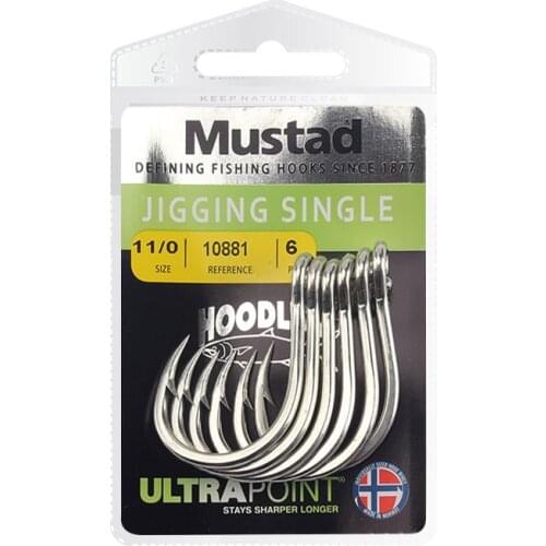 Fishing Hook Mustad Jigging Hooks 10881 High Carbon Steel Ocean Jig Big Barbed With Hole Hooks Squid Carp Hardbait Hook Pesca
