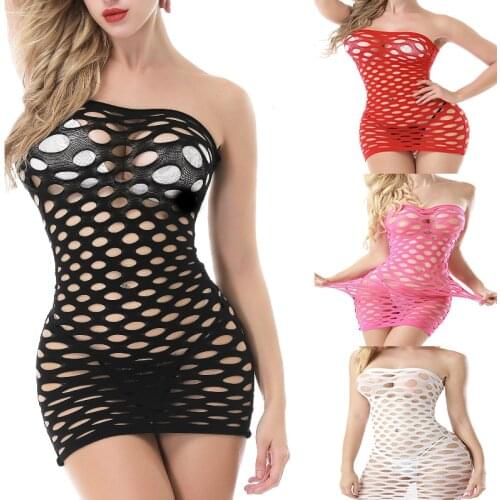 Sexy Womens Fishnet Hollow Dress Sexy Dress Mesh Doll Skirt Stretch Cotton Underwear Sexy Short Skirt Underwear Lingerie Porno