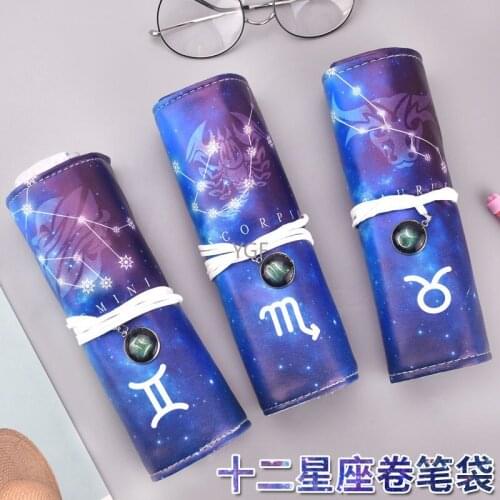School supplies korean stationery Kawaii cute girl twelve constellation roller shutter pencil cases canvas student pencil pouch